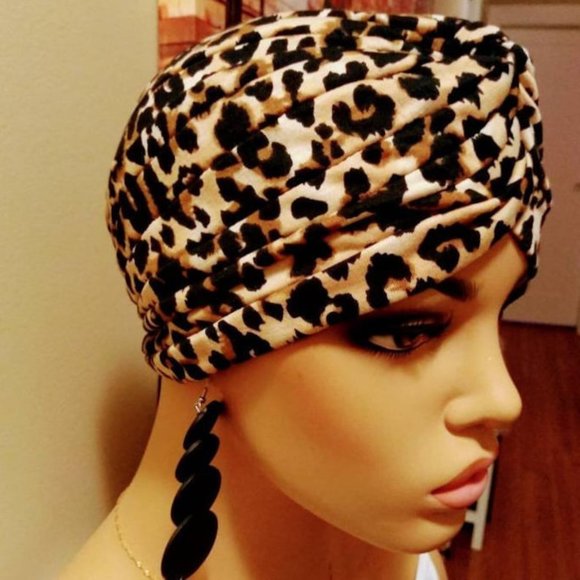 Leopard Cheetah PRE-TIED HEADWRAP - Pre-Tied Turban, Pre Tied Head Scarf, Head - Picture 4 of 7